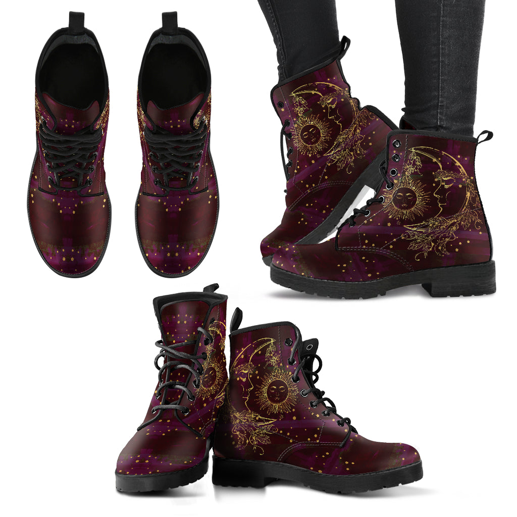 Maroon Sun and Moon Handcrafted Boots - - buy epic deals