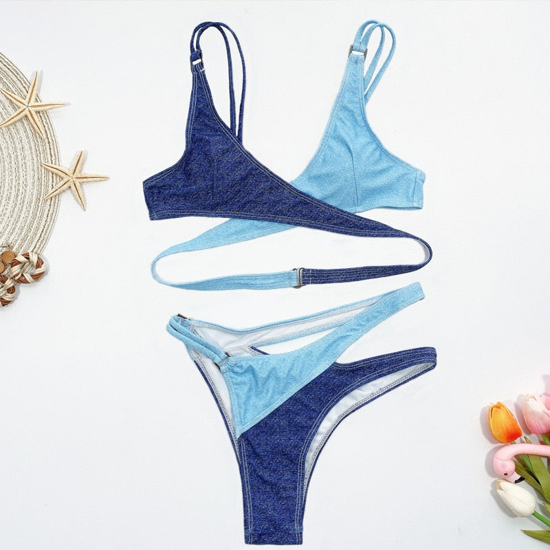 Sexy Pink High Waisted Swimwear Bikini Swimsuit - Deep V Bikini Set by Vigorshely