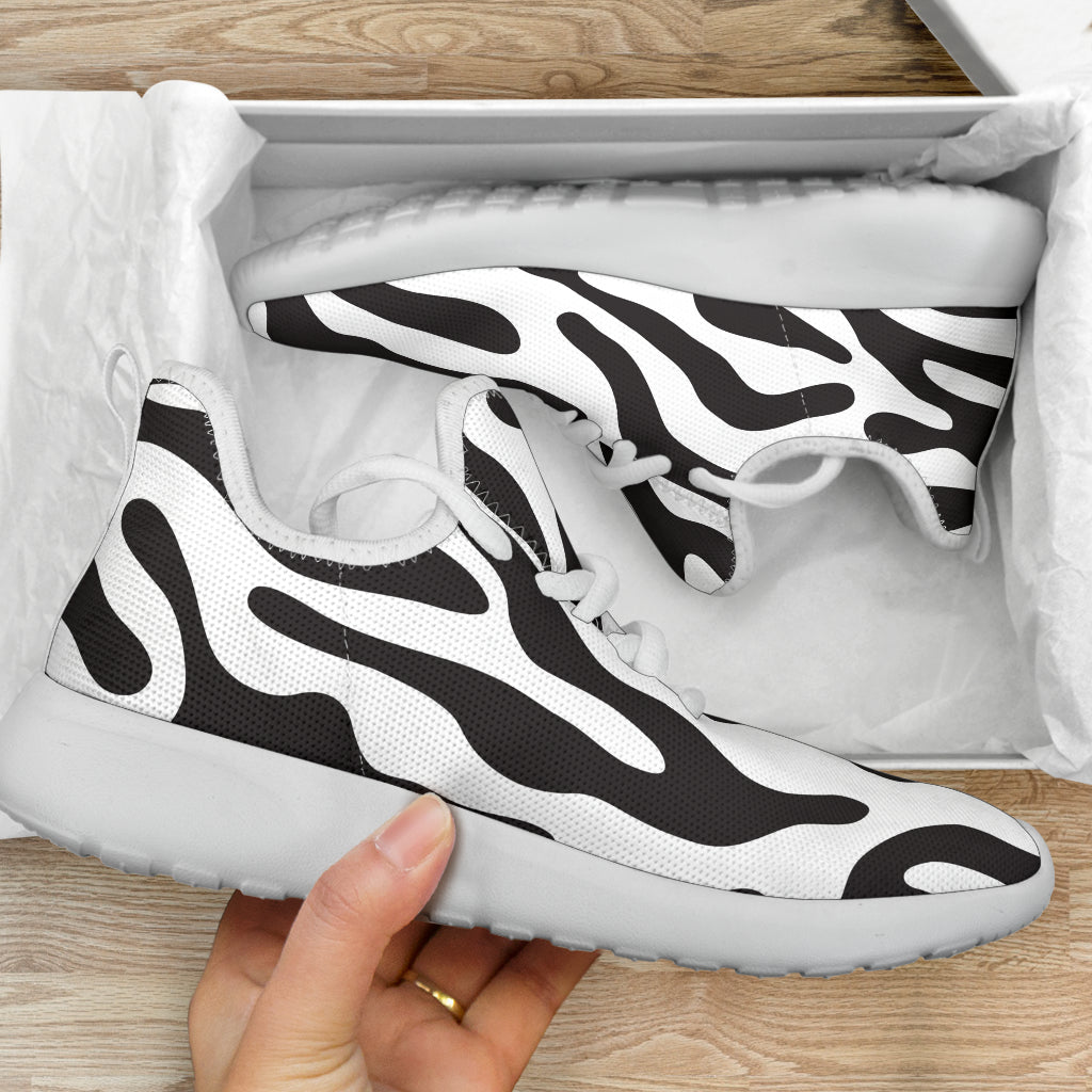 White - Black and White Animal Pattern Mesh Knit Sneakers - - buy epic deals