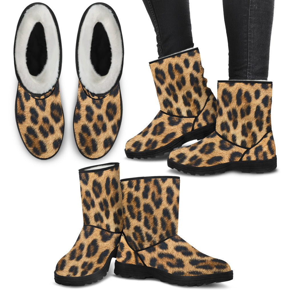 Leopard Fur Print Faux Fur Boots