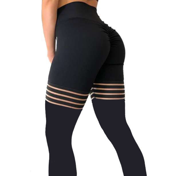 Black Ruched Clear Elastic Thick Leggings