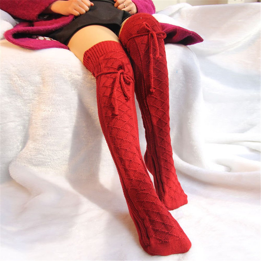 Winter Soft Warm Over Knee Sexy Women's Cable Knit Socks