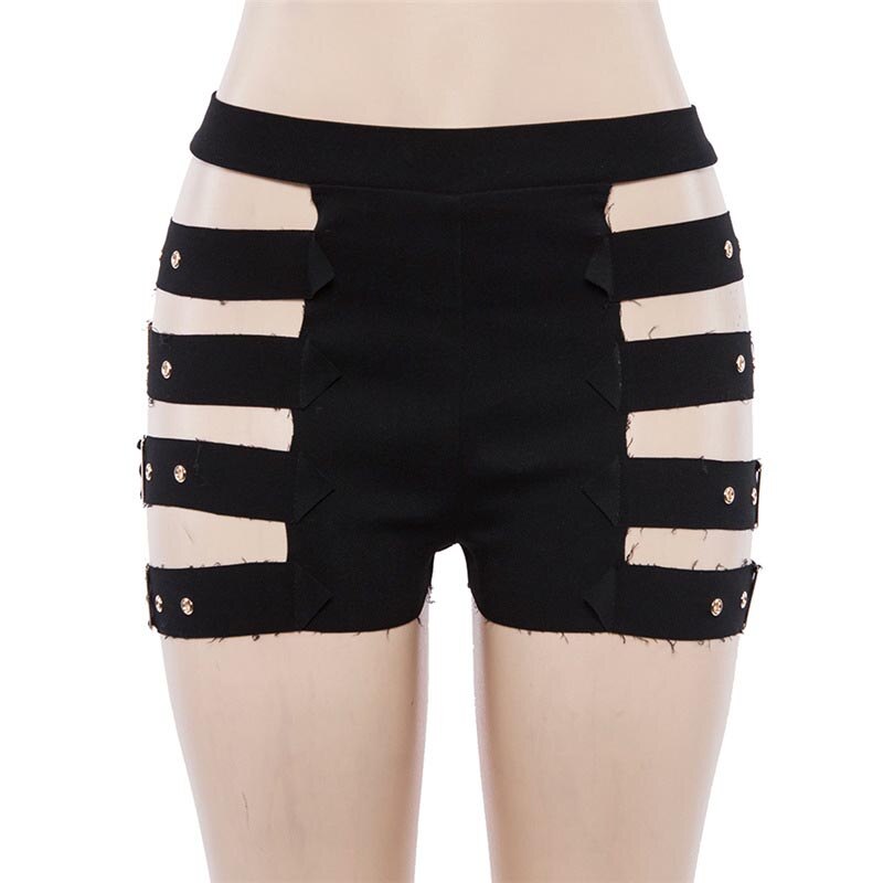 Black Cut Out Side Buckle High Waisted Slim Shorts -  - buy epic deals