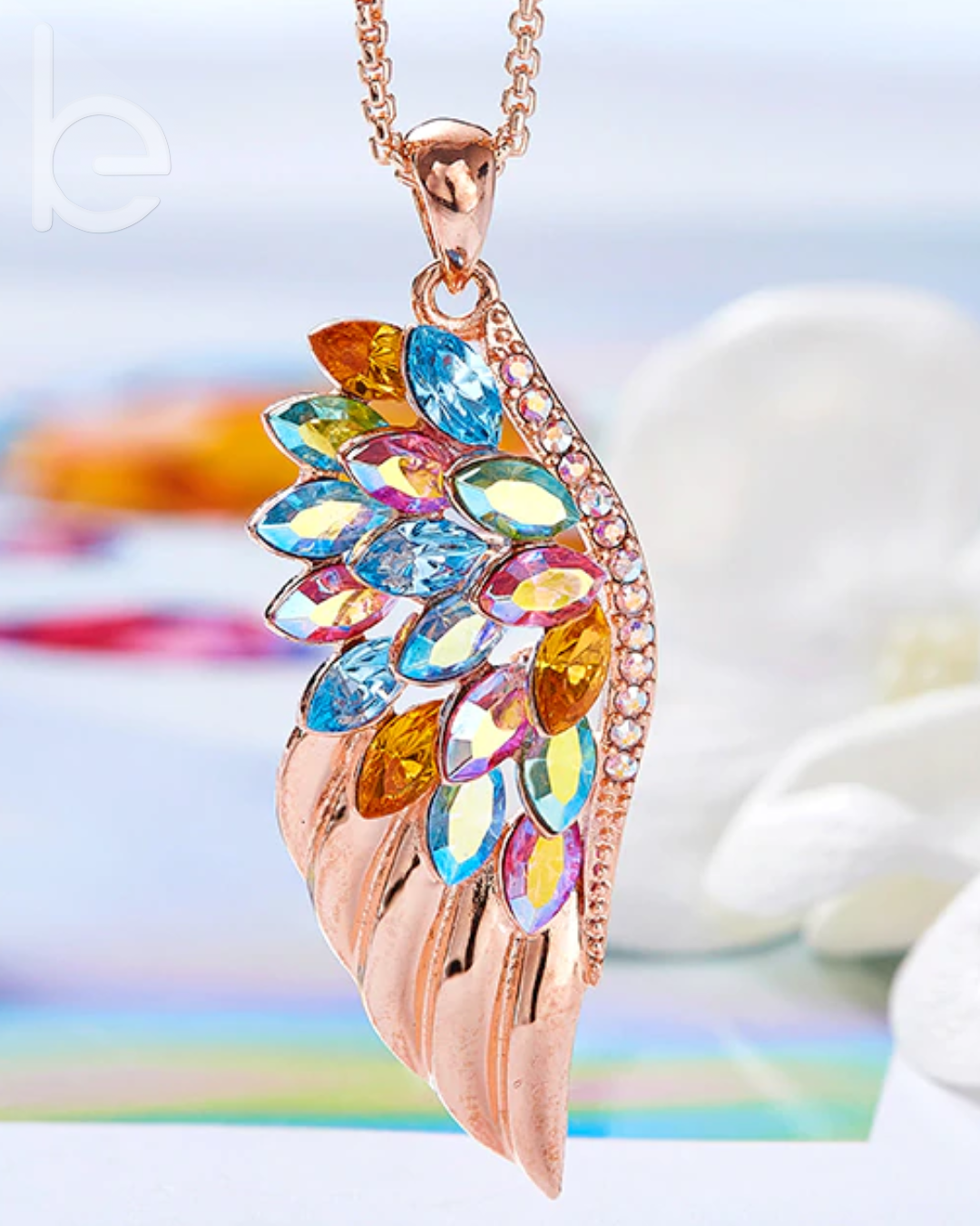 Phoenix Feather Rose Gold Jewelry Set.  Earrings, Necklace, Bracelet