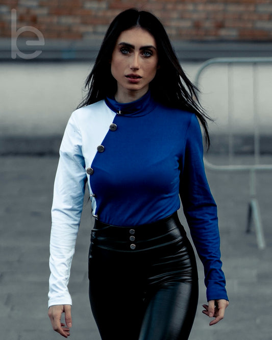 Long Sleeves Pullover With Double Breasted Colour Block Look For Autumn