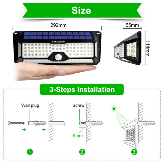 Solar Powered Outdoor Waterproof Street Security Lighting - Motion Sensing Light 268 LEDS