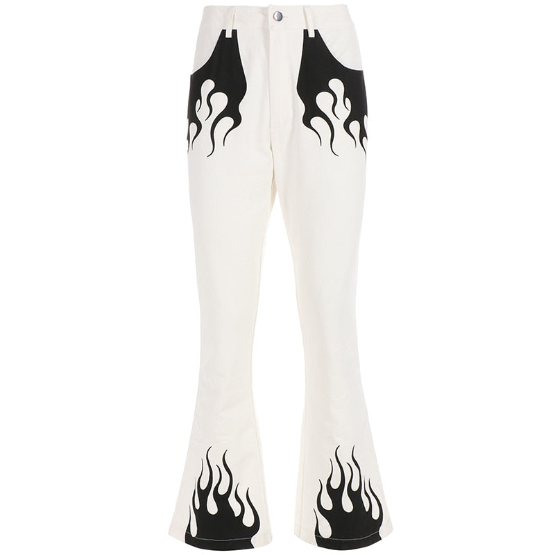White Flared Flame Print High Waisted Pants by Darlingaga -  - buy epic deals
