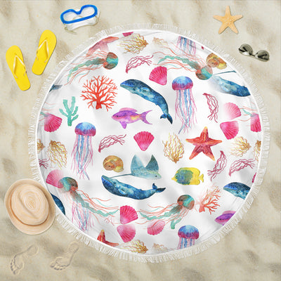 Watercolor Ocean Beach Blanket with Whales Fish Starfish and Jellyfish -  - buy epic deals