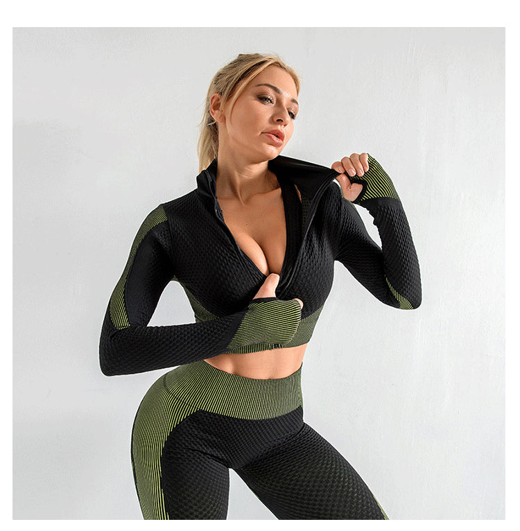 Women's 3 Piece Workout Outfit - Seamless High Waisted Leggings