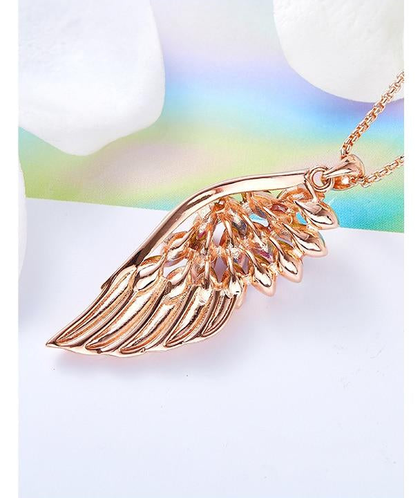 Rose Gold Feather Necklace Embellished with crystals Angel Wings Pendant - Gift Ideas - buy epic deals