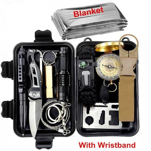 Emergency Survival Outdoors Camping First Aid Tool Kit with Whistle Blanket and Knife -  - buy epic deals