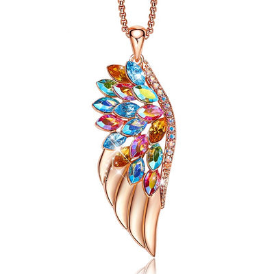 Rose Gold Feather Necklace Embellished with crystals Angel Wings Pendant - Gift Ideas - buy epic deals