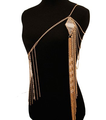 Gold Clear and White Bead One Shoulder Body Chain